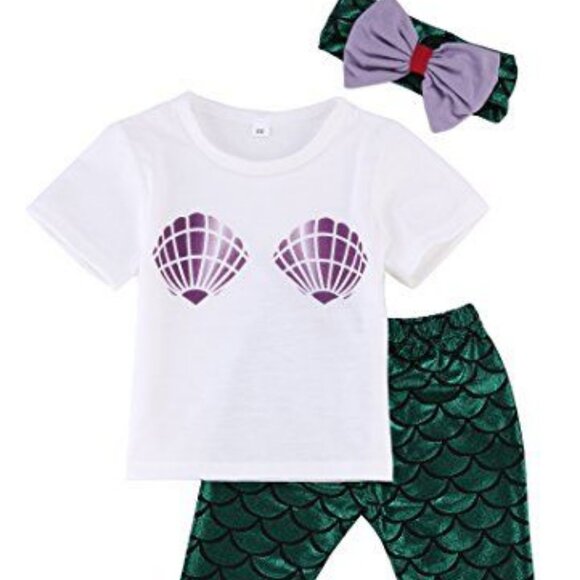 Infant Baby MERMAID Outfit - Top, Pants, Headband BRAND NEW Size 6M-12M - Picture 3 of 7
